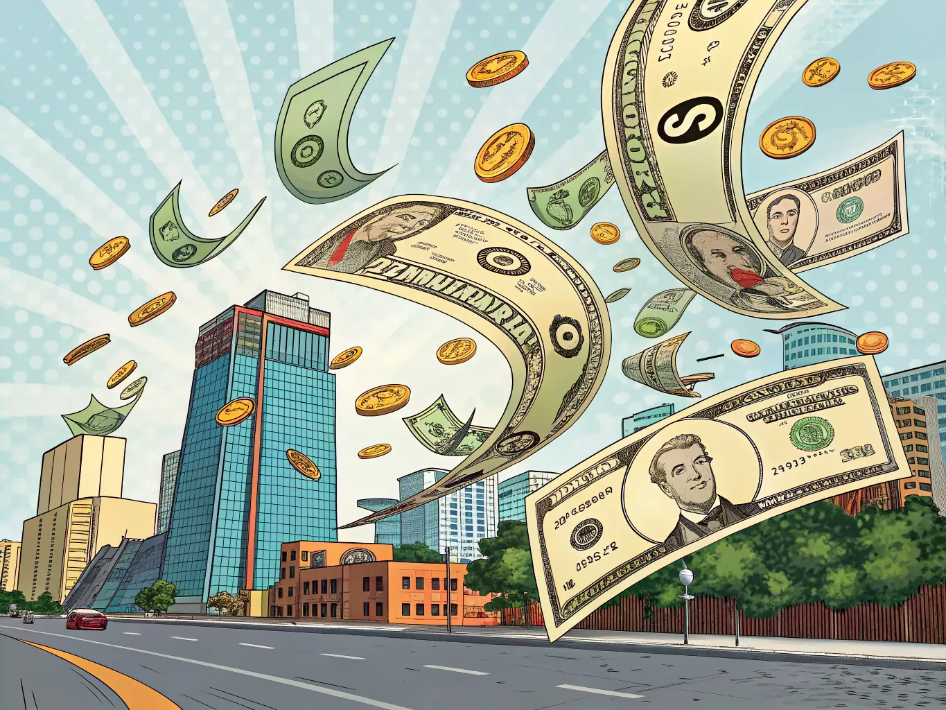A visual representation of cash flow, with arrows indicating money coming in and going out, set against a backdrop of a bustling small business environment.