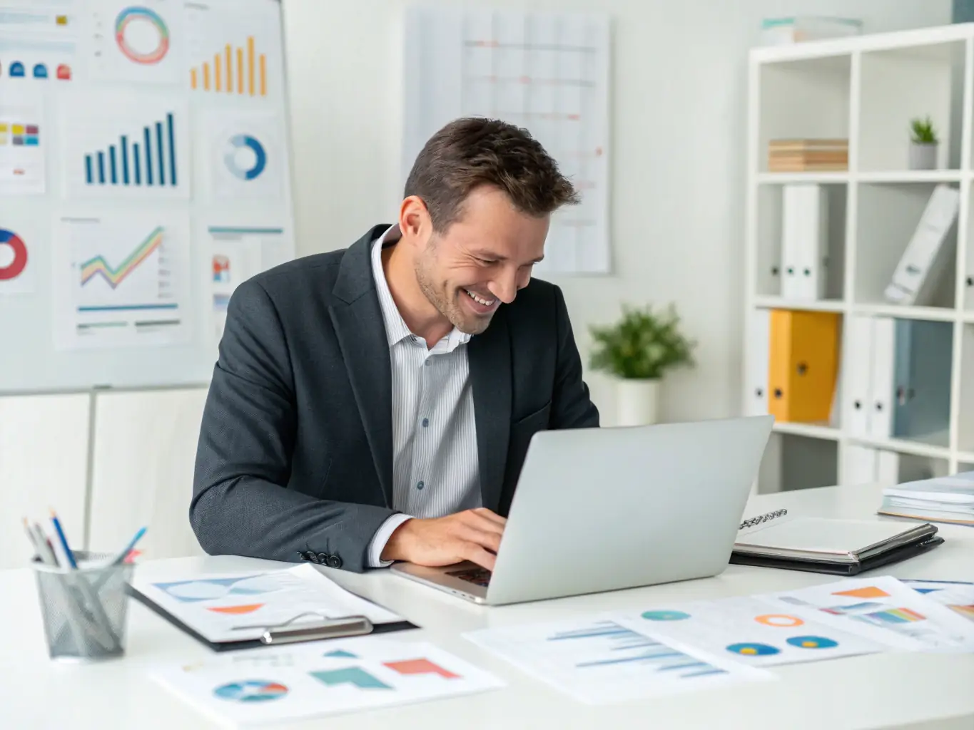 A well-organized spreadsheet template for budgeting, displayed on a laptop screen, surrounded by financial documents and a calculator, symbolizing financial planning for a small business.
