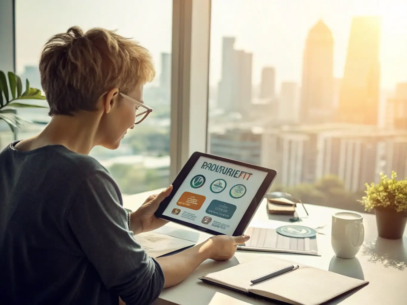 A person analyzing a cash flow chart on a tablet, with graphs and data visualizations, representing effective cash flow management for a small business.