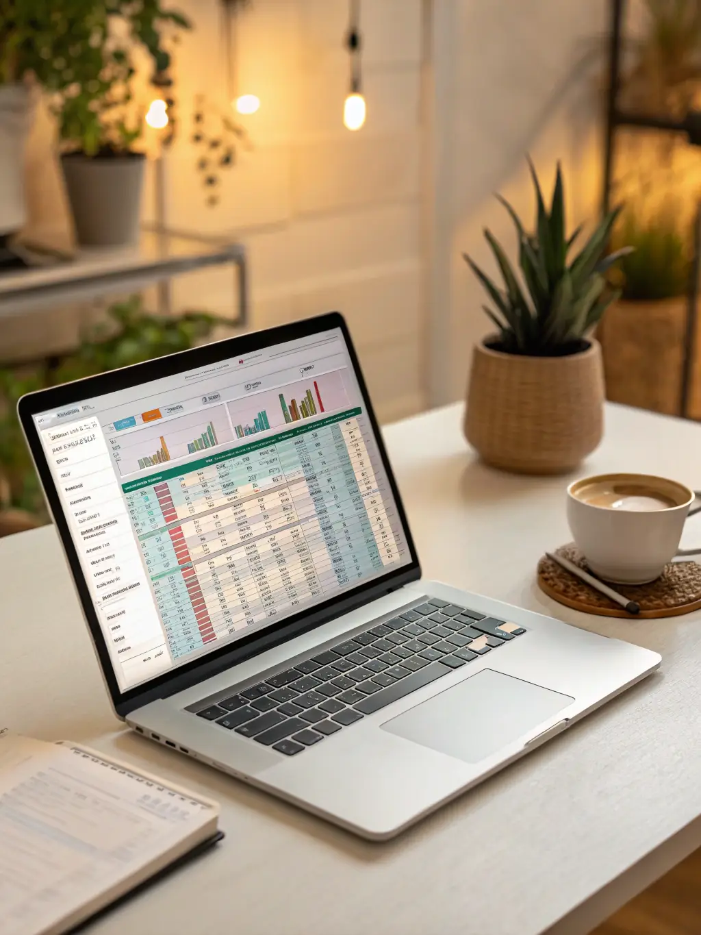 A focused image of a detailed budget spreadsheet on a laptop screen, highlighting key financial metrics and categories, in the context of small business financial planning.