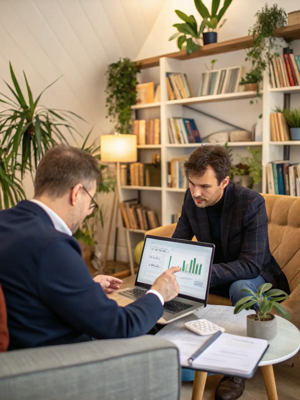 A professional setting with a business analyst reviewing tax documents with a small business owner, emphasizing tax planning and compliance.